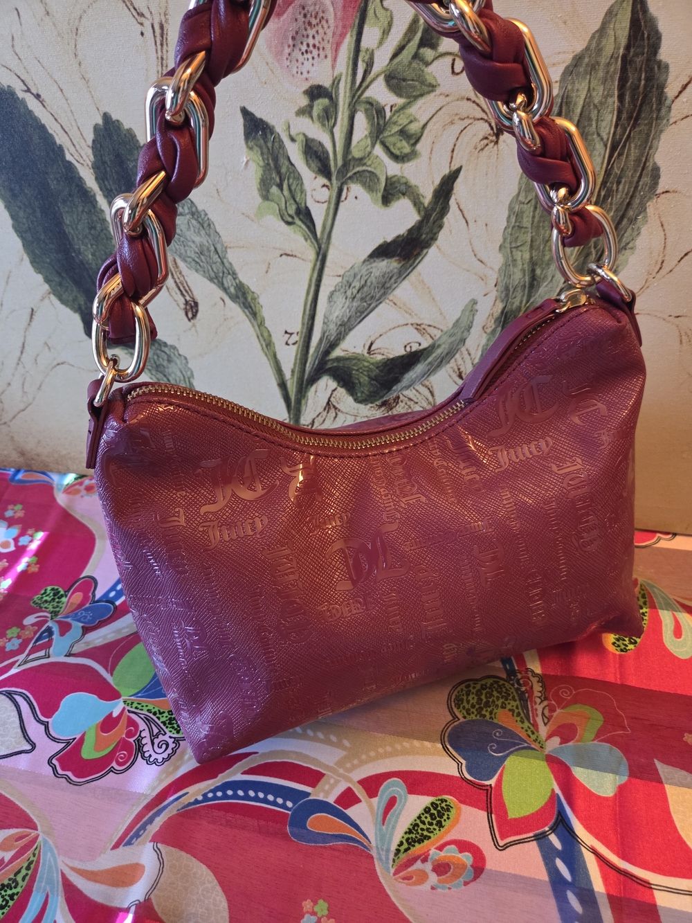 Juicy Couture Pink Fuchsia Gold Tone Chunky Braided Metal Handle Shoulder Bag - Picture 4 of 16